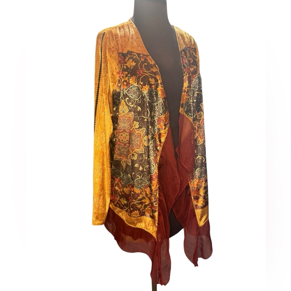 Y2K Velvet Sheer Chiffon Boho Romantic Jacket Womens Size M Floral Garden Fairy